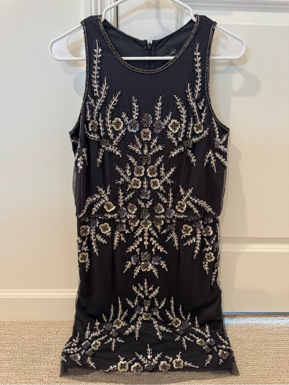 Adrianna Papell Black Sleeveless Beaded Cocktail Mini Dress - SIZE US 8